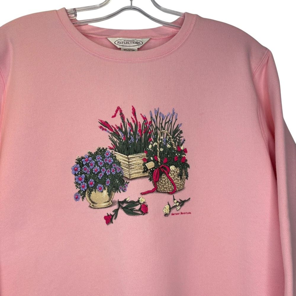 Vintage New Northern Reflections Light Pink crew-neck sweat shirt floral scene L - Picture 3 of 8